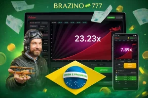 Interface Aviator Brazino777 com piloto e multiplicadores