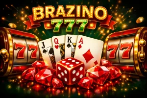 Banner Brazino 777 com cartas e slots