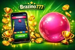 Jogo Plinko no celular com moedas e bola rosa
