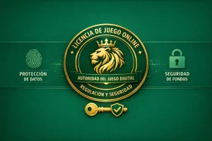 Emblema de licença com leão dourado e segurança online